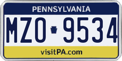 PA license plate MZO9534