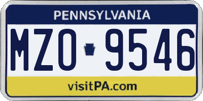 PA license plate MZO9546
