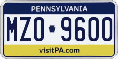 PA license plate MZO9600