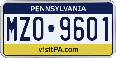 PA license plate MZO9601