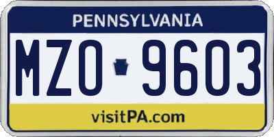 PA license plate MZO9603