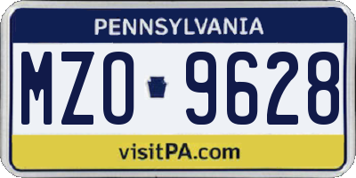 PA license plate MZO9628