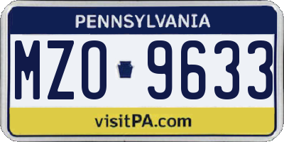 PA license plate MZO9633