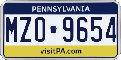 PA license plate MZO9654