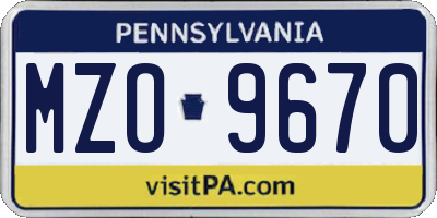 PA license plate MZO9670