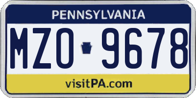 PA license plate MZO9678
