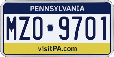 PA license plate MZO9701