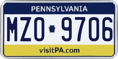 PA license plate MZO9706