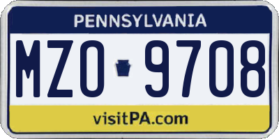 PA license plate MZO9708