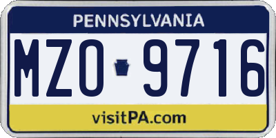 PA license plate MZO9716