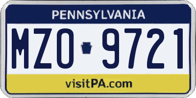 PA license plate MZO9721