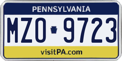 PA license plate MZO9723
