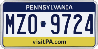 PA license plate MZO9724