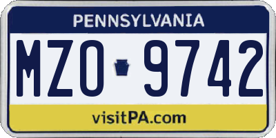 PA license plate MZO9742