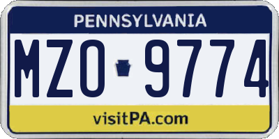 PA license plate MZO9774