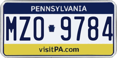 PA license plate MZO9784
