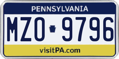 PA license plate MZO9796