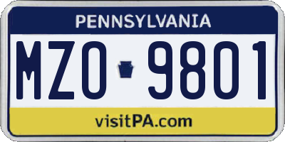 PA license plate MZO9801