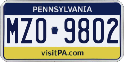PA license plate MZO9802