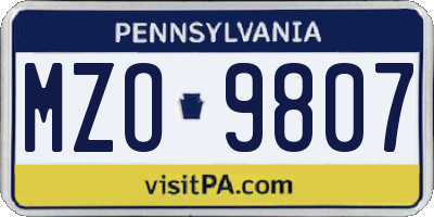 PA license plate MZO9807