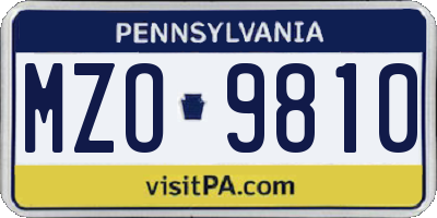 PA license plate MZO9810