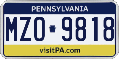 PA license plate MZO9818