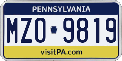 PA license plate MZO9819