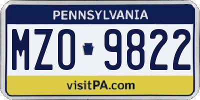 PA license plate MZO9822