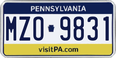 PA license plate MZO9831