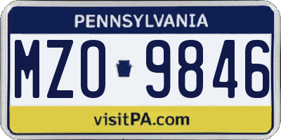 PA license plate MZO9846
