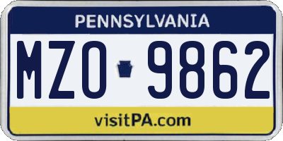 PA license plate MZO9862