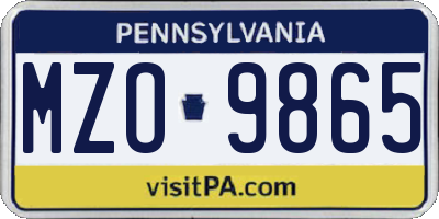 PA license plate MZO9865