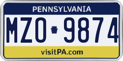 PA license plate MZO9874