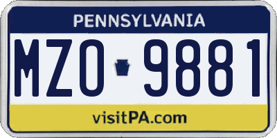 PA license plate MZO9881