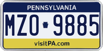 PA license plate MZO9885