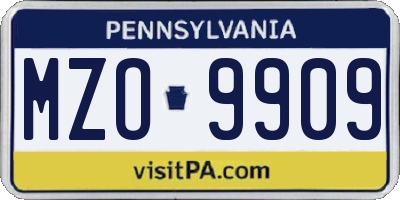 PA license plate MZO9909
