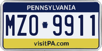 PA license plate MZO9911