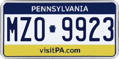 PA license plate MZO9923