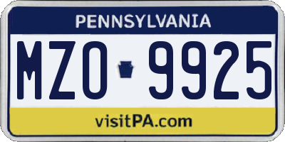 PA license plate MZO9925