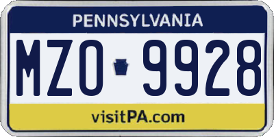 PA license plate MZO9928