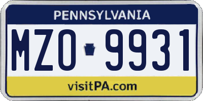 PA license plate MZO9931