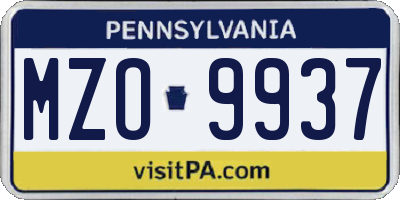 PA license plate MZO9937