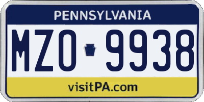 PA license plate MZO9938