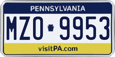 PA license plate MZO9953
