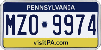 PA license plate MZO9974
