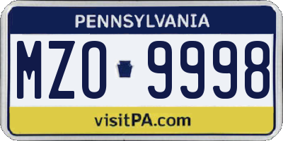PA license plate MZO9998