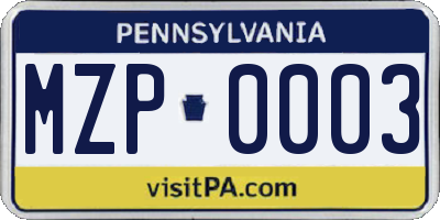 PA license plate MZP0003