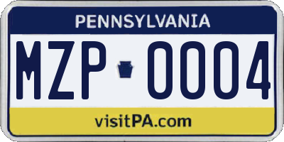 PA license plate MZP0004