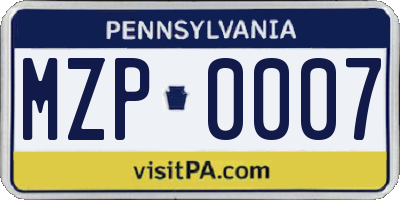 PA license plate MZP0007