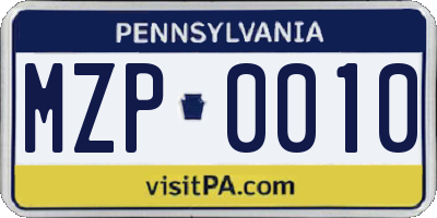 PA license plate MZP0010
